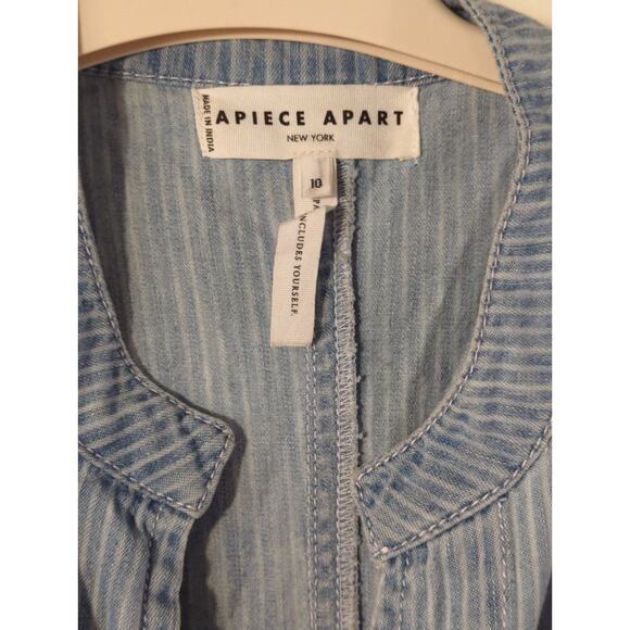 APIECE APART Avery Blue Pinstripe Short Sleeve Belted Mini Dress Size 10 print - Picture 4 of 7